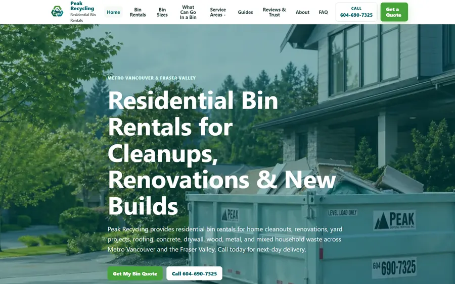 Peak Recycling homepage screenshot
