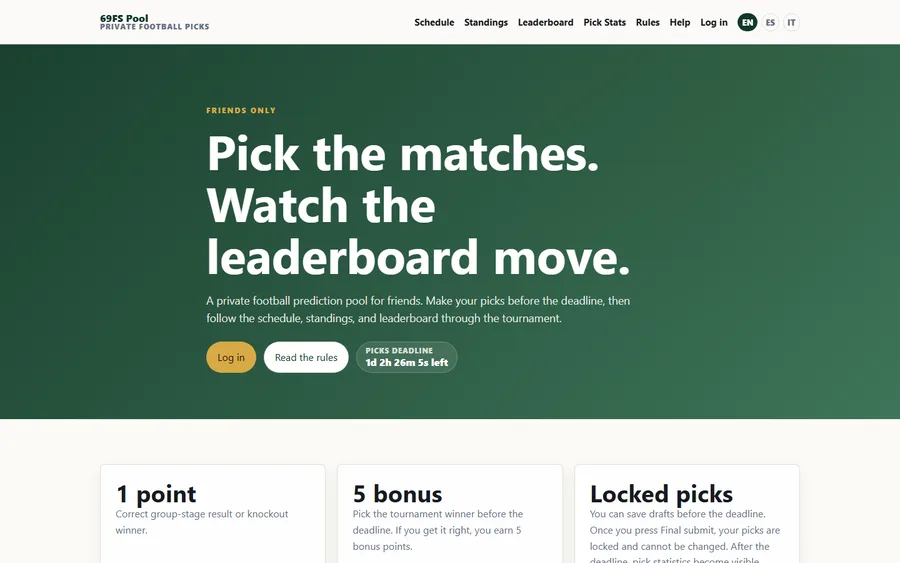 Pool 69FS homepage screenshot