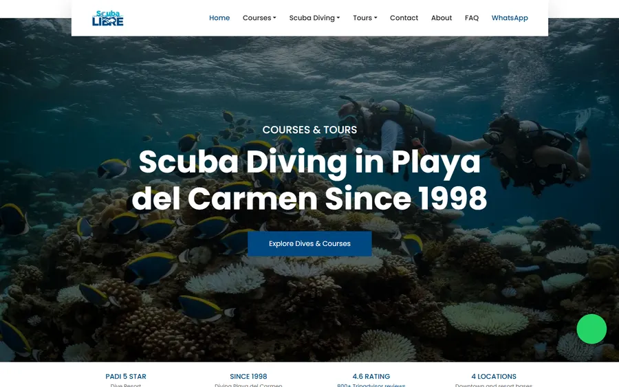 Scuba Libre website homepage screenshot
