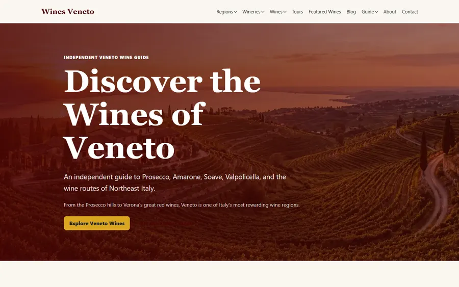 Wines Veneto homepage screenshot
